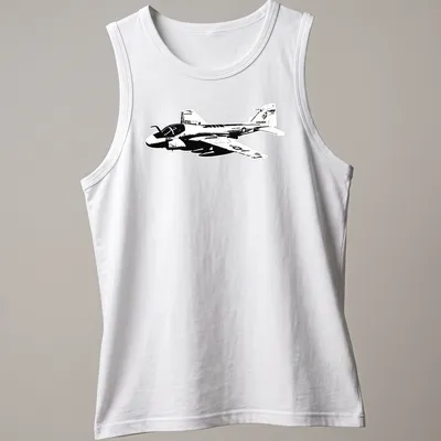 Vintage black and white print of an A-6 Intruder military aircraft — printed on a tank top