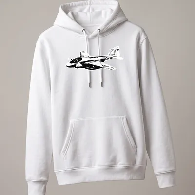 Vintage black and white print of an A-6 Intruder military aircraft — printed on a unisex hoodie
