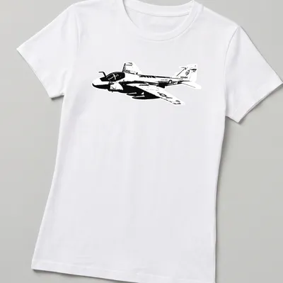 Vintage black and white print of an A-6 Intruder military aircraft — printed on a women's shirt