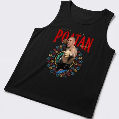 Bold graphic of Alex Pereira in a fighting stance with colorful text. — printed on a tank top