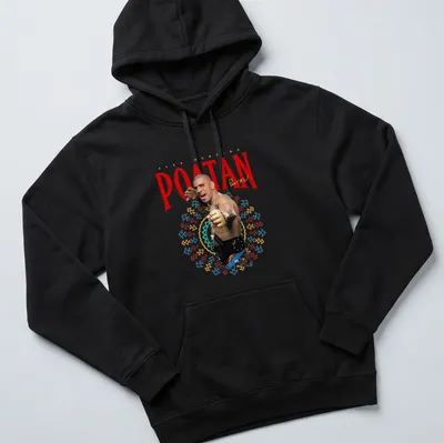 Bold graphic of Alex Pereira in a fighting stance with colorful text. — printed on a unisex hoodie