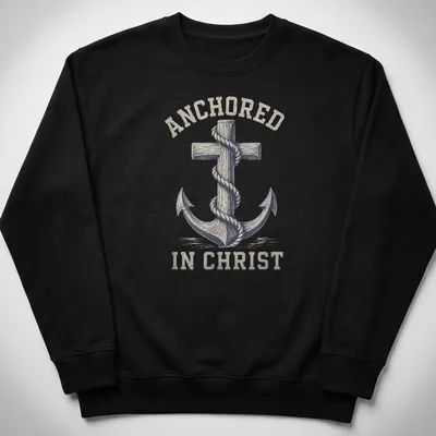 Vintage distressed Anchor In Christ t-shirt with anchor and cross design — printed on a unisex sweatshirt