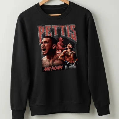 Vintage print of UFC fighter Anthony Pettis with bold text in red and black — printed on a unisex sweatshirt