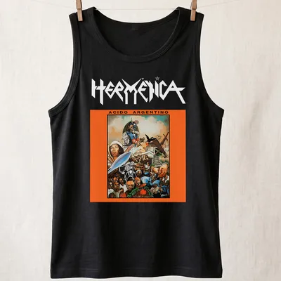 Vibrant graphic t-shirt featuring Argentinian cultural illustration with the text ACIDO ARGENTINO — printed on a tank top