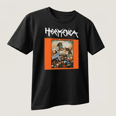 Vibrant graphic t-shirt featuring Argentinian cultural illustration with the text ACIDO ARGENTINO — printed on a unisex t-shirt (angled view)