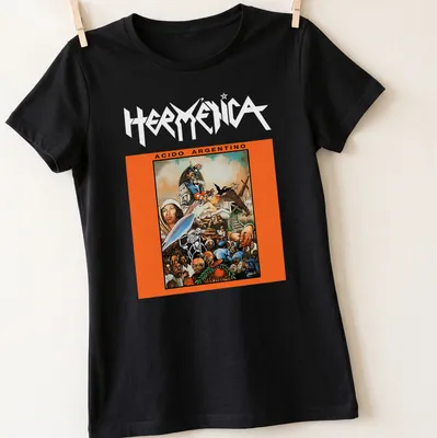 Vibrant graphic t-shirt featuring Argentinian cultural illustration with the text ACIDO ARGENTINO — printed on a women's shirt
