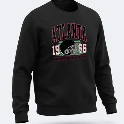 Vintage retro Atlanta Football t-shirt featuring a helmet and bold text — printed on a unisex sweatshirt