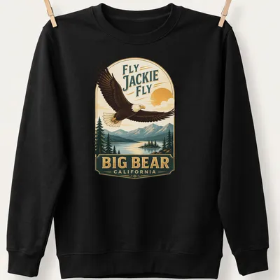 Vintage design featuring a bald eagle soaring with text about Big Bear, California. — printed on a unisex sweatshirt