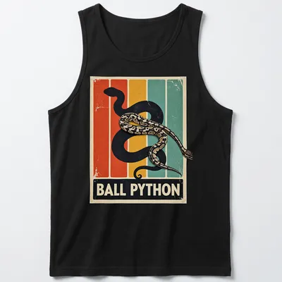 Vintage retro tee featuring a Ball Python with colorful lettering — printed on a tank top