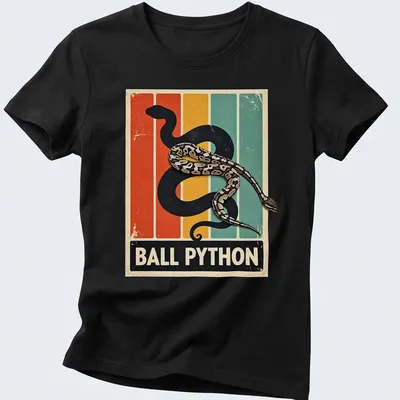 Vintage retro tee featuring a Ball Python with colorful lettering — printed on a women's shirt