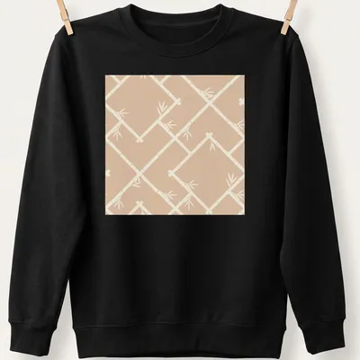 Chinoiserie bamboo lattice design on a neutral T-shirt in beige and cream — printed on a unisex sweatshirt