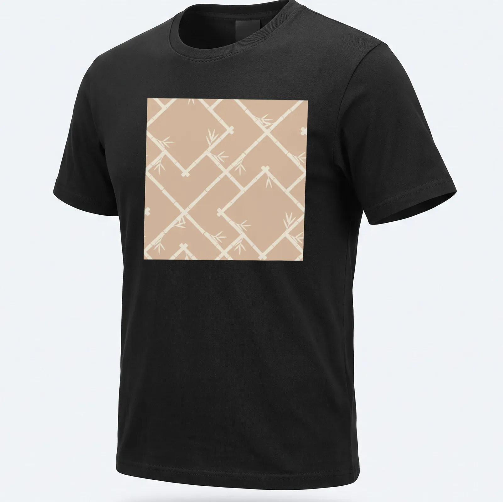 Chinoiserie bamboo lattice design on a neutral T-shirt in beige and cream — printed on a unisex t-shirt