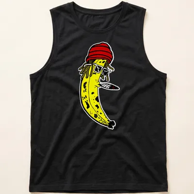 Cartoon banana with dreadlocks and sunglasses above 'Fortunate Youth' text. — printed on a tank top