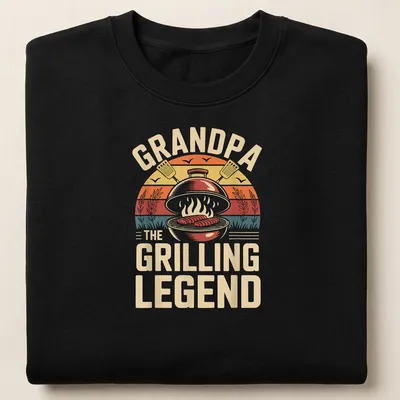 Vintage BBQ Grill Grandpa t-shirt with humorous text and grill illustration — printed on a unisex sweatshirt