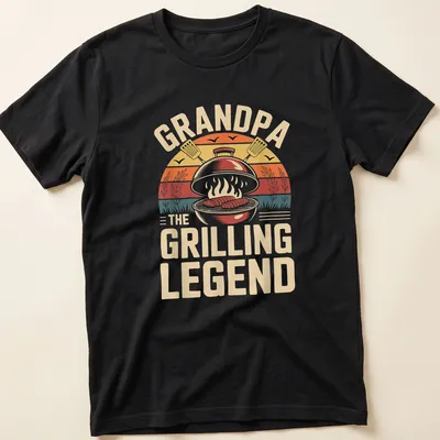 Vintage BBQ Grill Grandpa t-shirt with humorous text and grill illustration