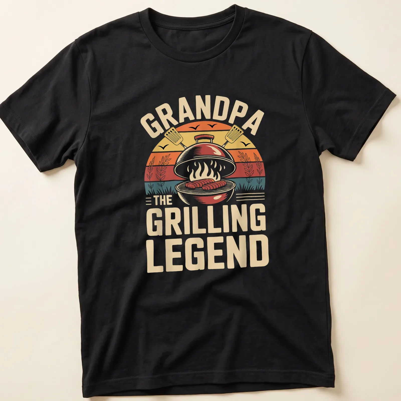 Vintage BBQ Grill Grandpa t-shirt with humorous text and grill illustration — printed on a unisex t-shirt