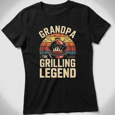 Vintage BBQ Grill Grandpa t-shirt with humorous text and grill illustration — printed on a women's shirt