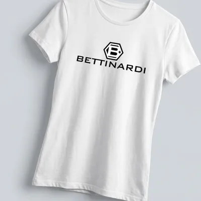 Modern logo T-shirt featuring the Bettinardi Hex B Emblem in black and white — printed on a women's shirt