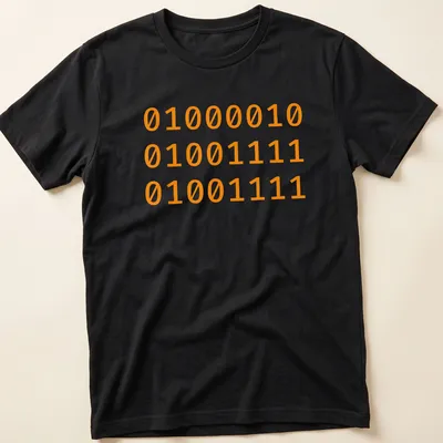 Bold Halloween t-shirt with 'Boo' text and binary code design — printed on a unisex t-shirt