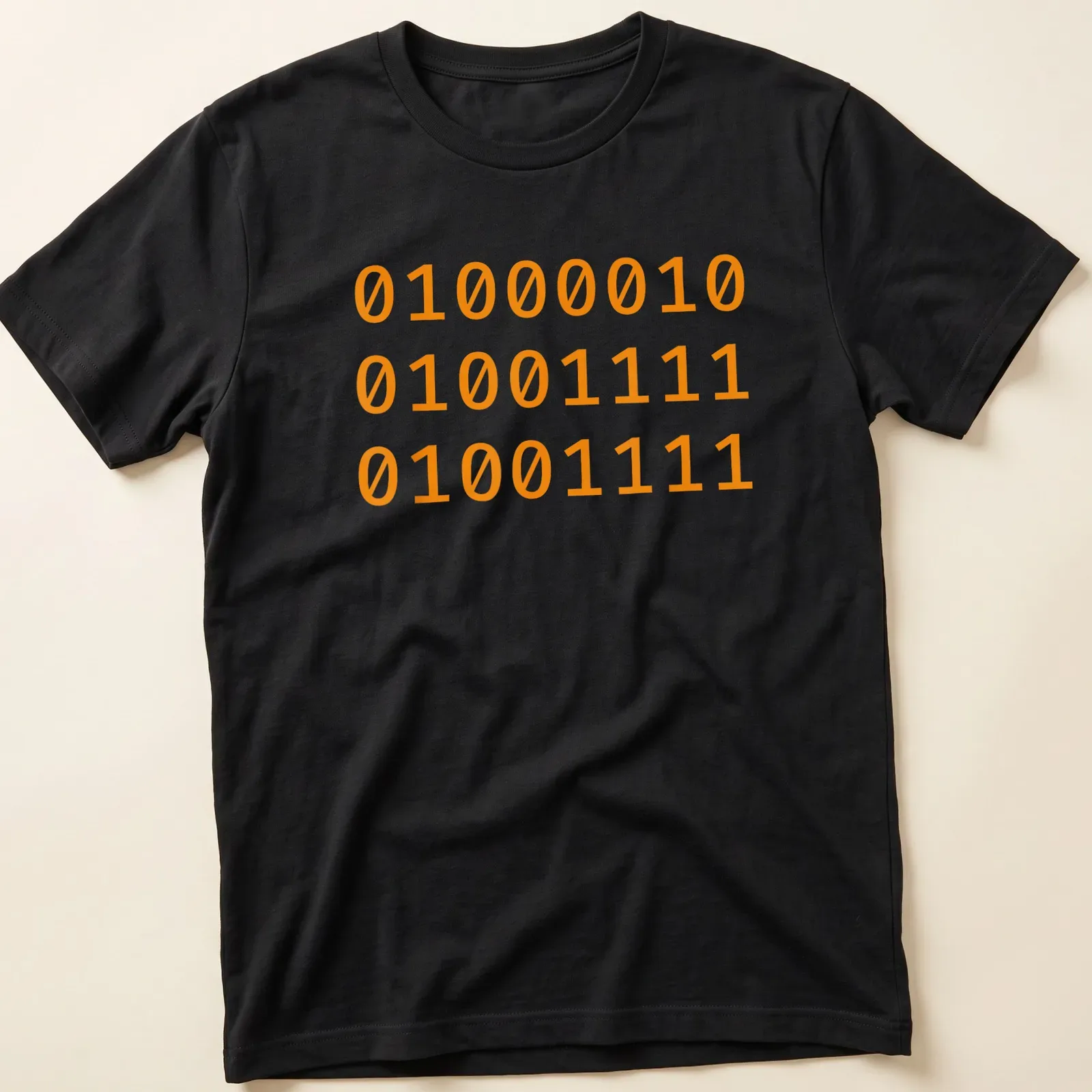 Bold Halloween t-shirt with 'Boo' text and binary code design — printed on a unisex t-shirt