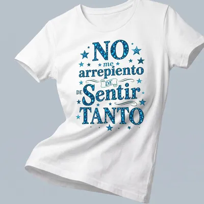 Glittery dark blue stars surrounding playful text on a — printed on a women's shirt
