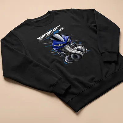 Cartoonish blue speed machine graphic with bold 'R Series' text — printed on a unisex sweatshirt