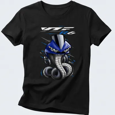 Cartoonish blue speed machine graphic with bold 'R Series' text — printed on a women's shirt