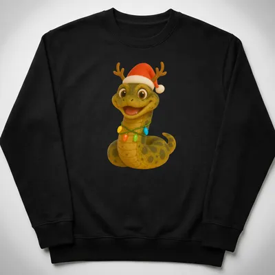 Cartoon Bolivian Anaconda with Santa hat and colorful lights — printed on a unisex sweatshirt