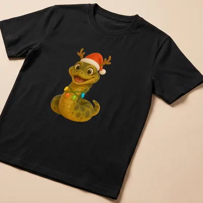 Cartoon Bolivian Anaconda with Santa hat and colorful lights