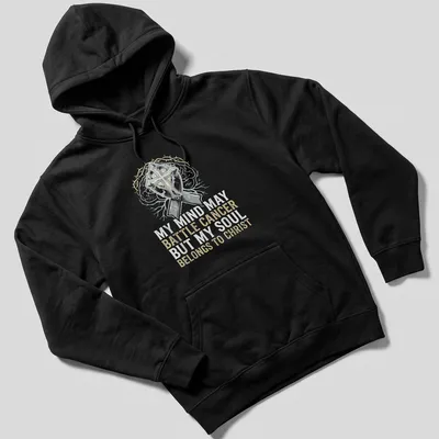 Vintage distressed T-shirt with cross and brain imagery and supportive text — printed on a unisex hoodie