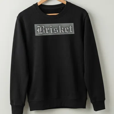 Gothic lettering t-shirt with the word Brisket in gray and black colors — printed on a unisex sweatshirt