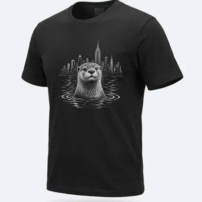 Line-art of a Bronx River otter with New York City skyline