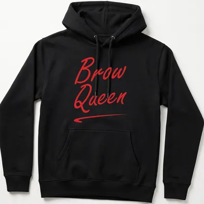 Red script text reading 'Brow Queen' on a — printed on a unisex hoodie
