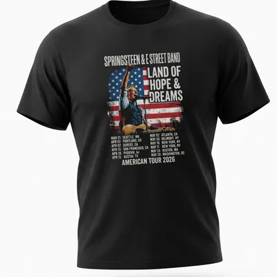Vintage distressed Bruce Springsteen T-shirt with American Tour 2026 text