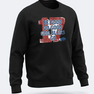 Distressed print featuring buffalo and text promoting goodness in red, white, and blue. — printed on a unisex sweatshirt