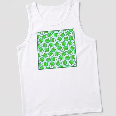 Cute candy corn pattern in green, light blue, and white on a — printed on a tank top