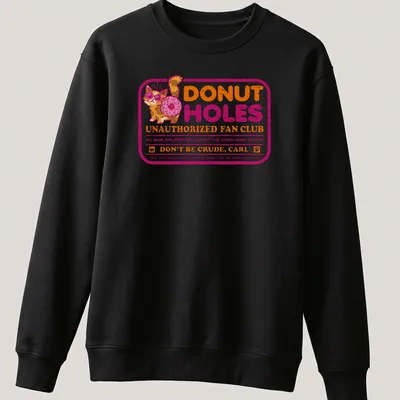 Colorful cartoon graphic of a cat with sunglasses and donut on a humorous — printed on a unisex sweatshirt