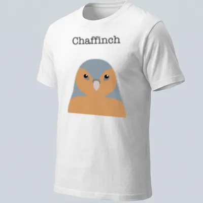 Minimalist illustration of a chaffinch in gray and orange against a white background