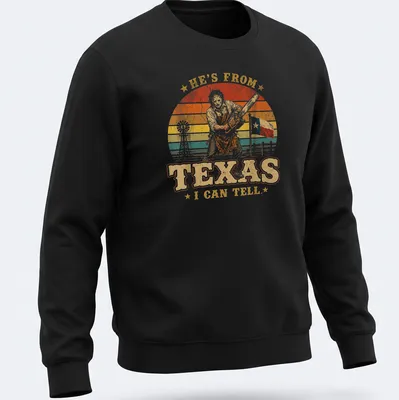 Vintage retro T-shirt featuring a chainsaw killer with bold text above — printed on a unisex sweatshirt