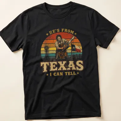 Vintage retro T-shirt featuring a chainsaw killer with bold text above — printed on a unisex t-shirt