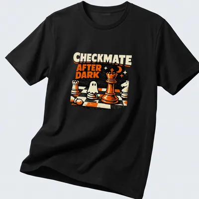 Vintage distressed Halloween shirt featuring chess pieces and a ghost with Checkmate After Dark text