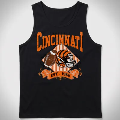 Vintage Cincinnati Football t-shirt featuring a helmet and football illustration — printed on a tank top