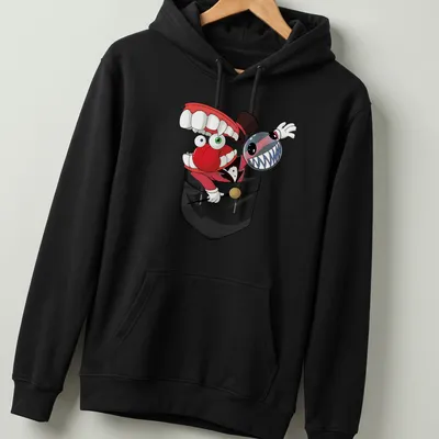 Cartoon circus characters with big teeth in vibrant colors — printed on a unisex hoodie