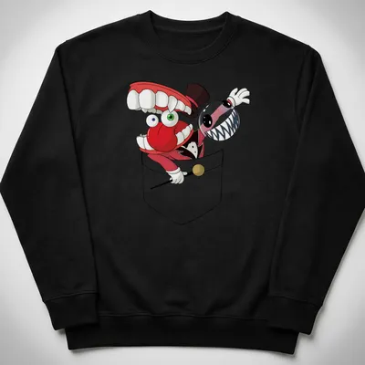 Cartoon circus characters with big teeth in vibrant colors — printed on a unisex sweatshirt