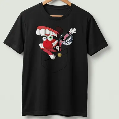 Cartoon circus characters with big teeth in vibrant colors