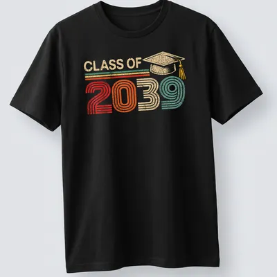 Retro distressed Class of 2039 T-shirt featuring a graduation cap graphic