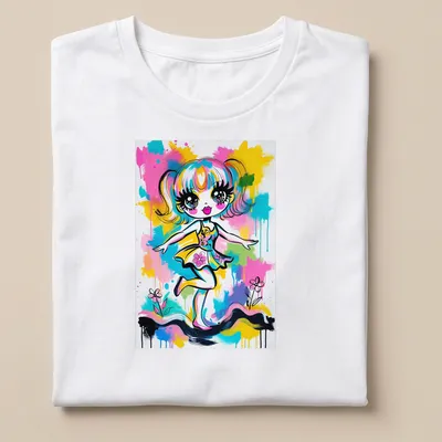 Vibrant pop art of a cartoon girl dancing in various bright colors