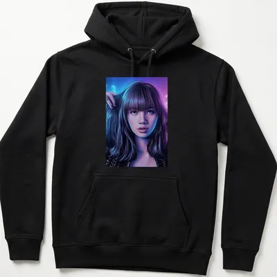 Comic book style portrait of a confident woman in purple, blue, black, and pink — printed on a unisex hoodie