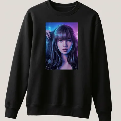 Comic book style portrait of a confident woman in purple, blue, black, and pink — printed on a unisex sweatshirt