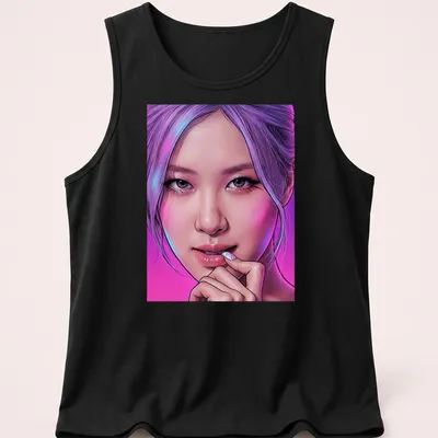 Comic book style portrait of a woman with lavender hair in vibrant colors — printed on a tank top